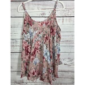 Umgee Flowing Floral Blush Cami Sheer Tank Top 2XL